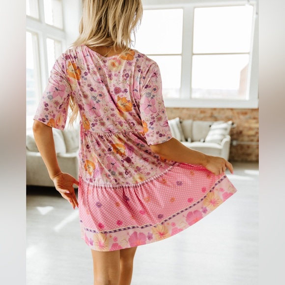 Bohemian Style - Floral Mini Dress - Picture 2 of 7